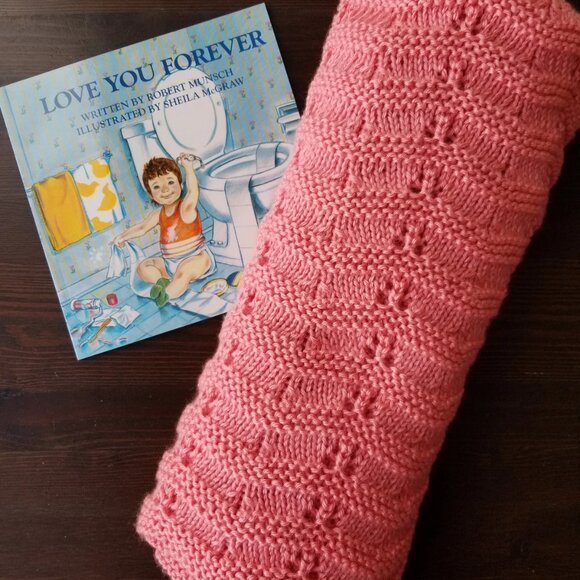 Hand Knit Baby Blanket in Strawberry Pink - Picture 3 of 8